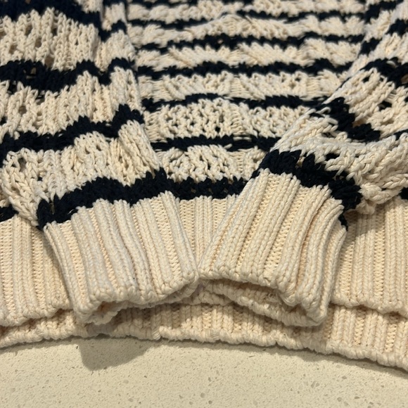 Line the Label Cable-Knit Oversized Open Neck Cotton Striped Sweater Size XS - Picture 9 of 13